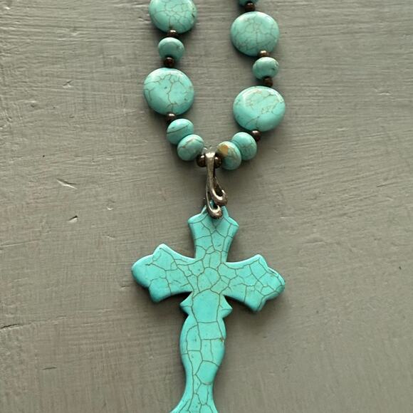 925 Sterling Silver Howlite Beaded Cross Pendant Necklace - Picture 12 of 12